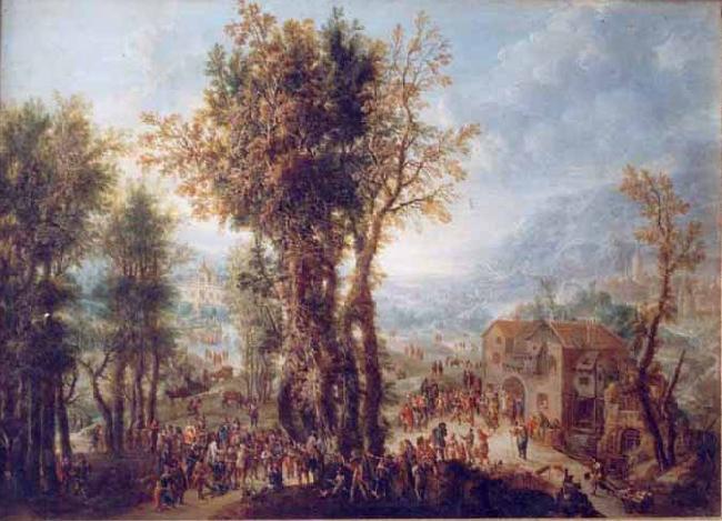 Paolo Alboni Folk Party near a Mill, oil on copper, in the collection of the Brukenthal National Museum oil painting image